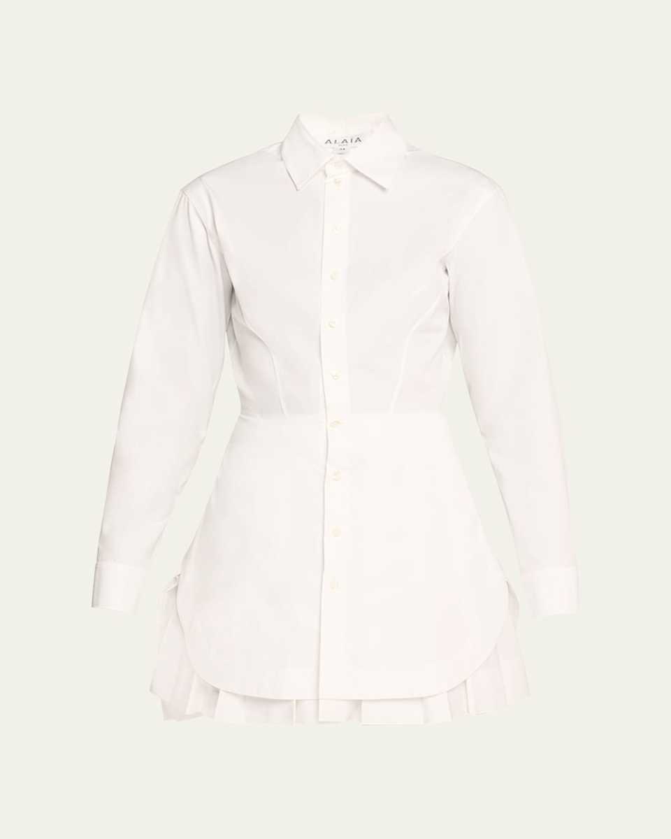 Mini Shirtdress with Pleated Skirt Underlayer